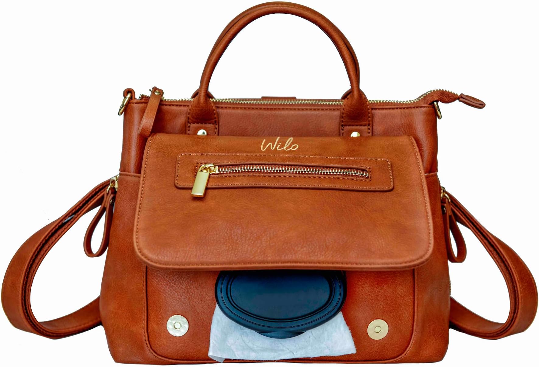 Wilo Mini Baby Diaper Backpack Purse - Small Stylish Bag Purse Refillable Wet Wipe Dispenser Registry Shower Portable Changing Kit (Brown)