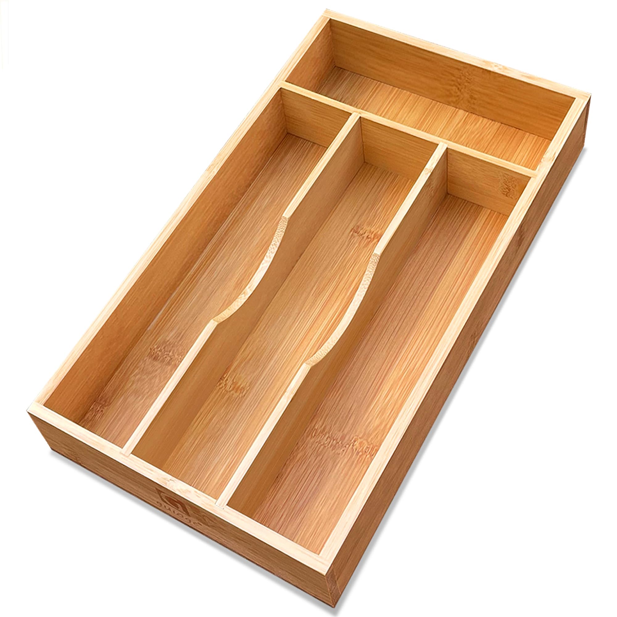 guiogc Bamboo Kitchen Drawer Silverware Organizer, 7 Inch Silverware Utensils Tray Holder for Small Drawer, Wood Caddy for Flatware Cutlery Knives 4-Slots