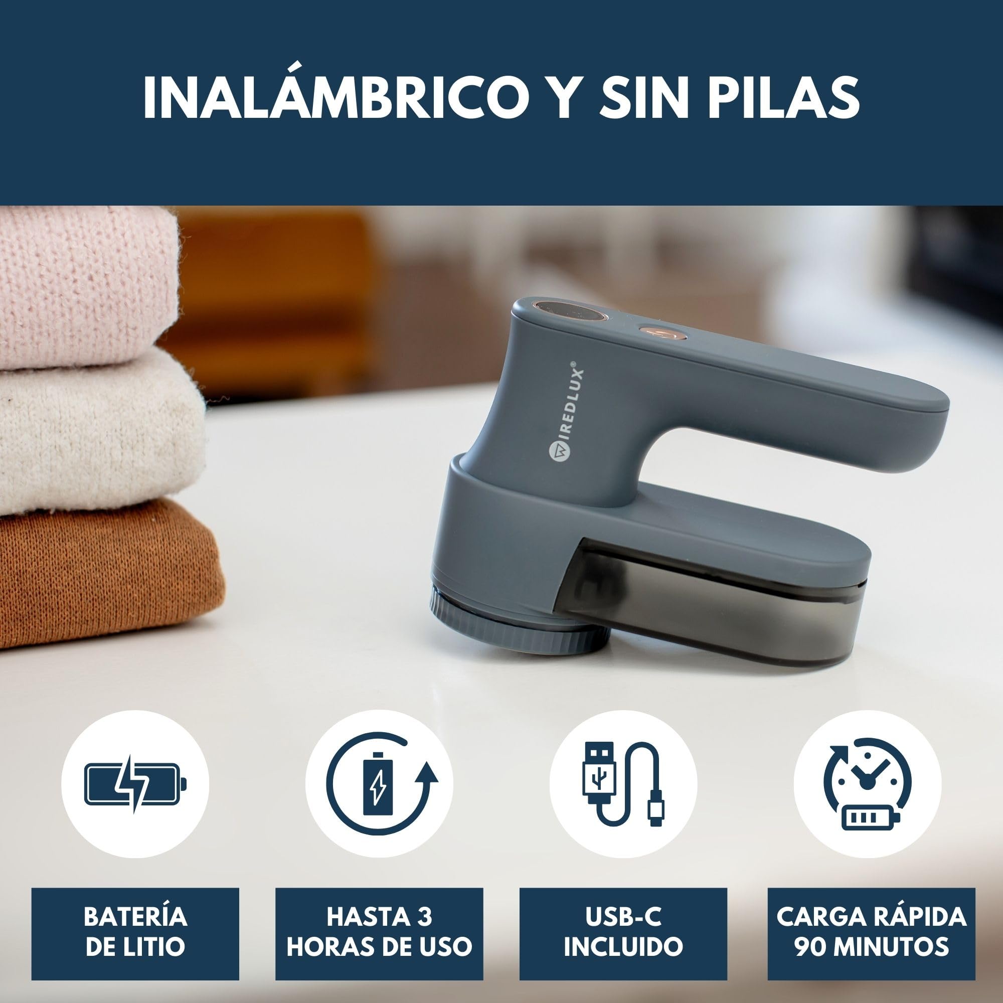 Quitapelusas Eléctrico Recargable para Ropa – Máquina para Quitar Bolitas y Pelusas – 3 Velocidades, Pantalla LED, Carga USB – Portátil con Doble Protección
