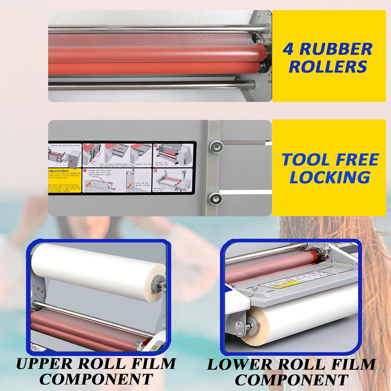 Laminator rolkowy na gorąco i zimno, laminator termiczny, maszyna do laminowania jednostronnego i dwustronnego, do dokumentów, zdjęć, kart