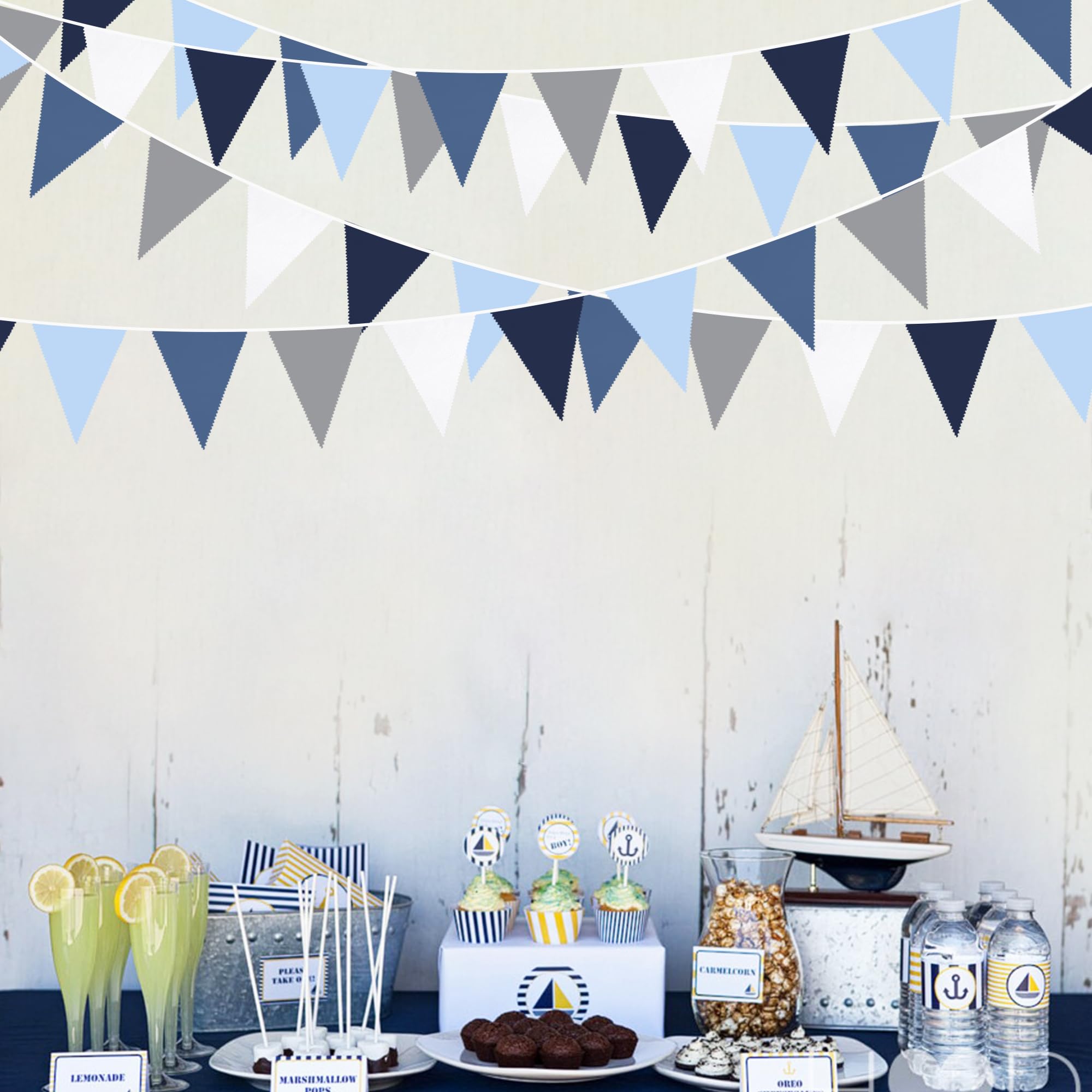 Wimpelkette mit königlicher Dreiecksflagge, 90 cm, Dunkelblau, Stoffgirlande für Hochzeit, Geburtstag, Ahoi Achor, nautischer Pirat, Braut, Babyparty, unter dem Meer, Party, Festivals, Dekoration