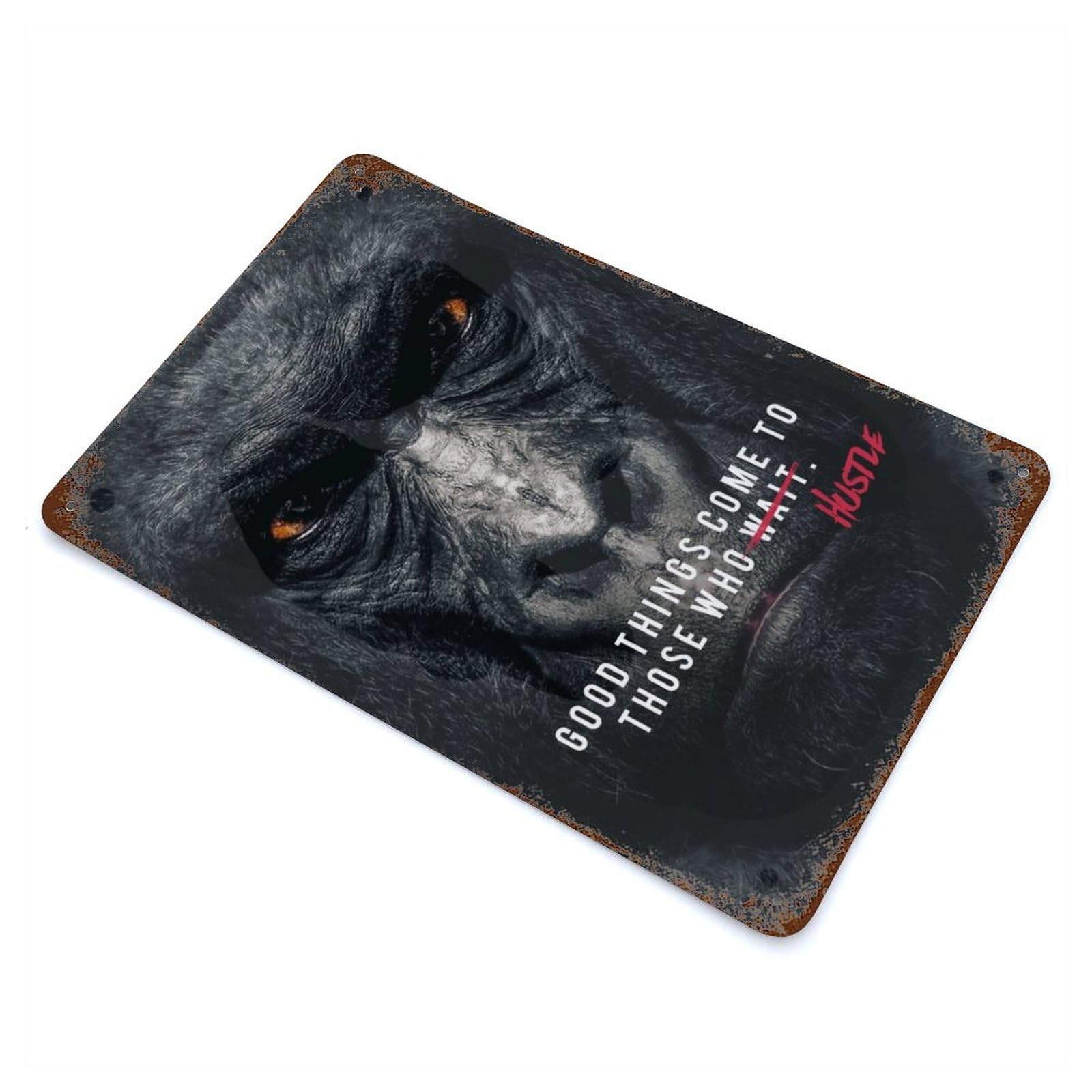 Garage Style Hustle Rust Effect Tin Sign 11.8"x7.9", Industrial Home Decor for Bar And Workshop