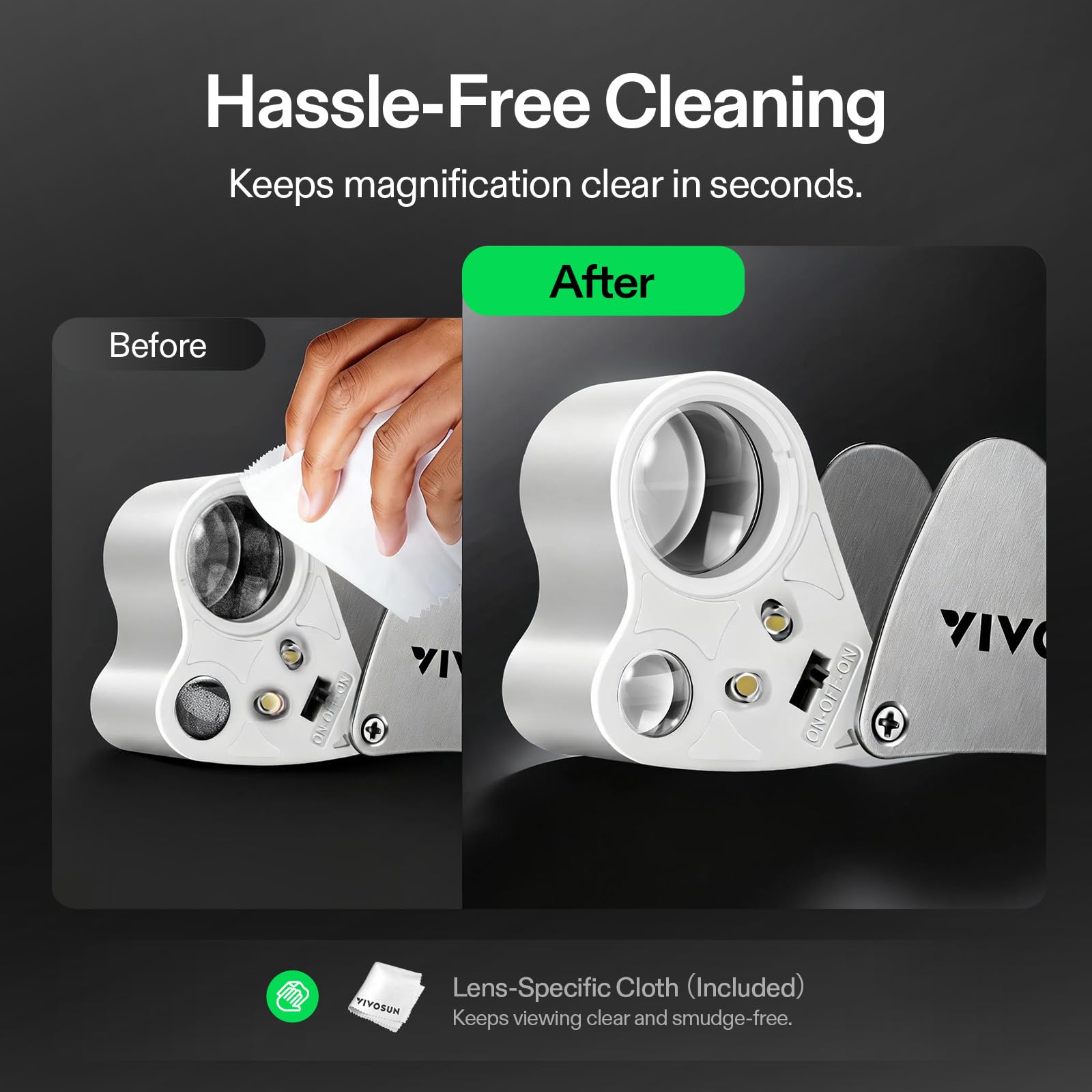 VIVOSUN Lente di Ingrandimento per Gioielliere 30X e 60X con LED, Kit da 2 Pieghevoli in Alluminio e Plastica - per Ispezioni di Diamanti, Gioielli, Monete, Francobolli, Antichità (Bianco)