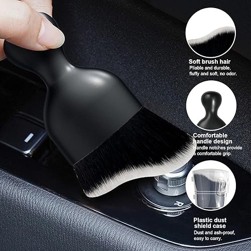 Miniatura 3 de Ziciner Cepillo de detalles para automóvil, cerdas suaves curvas, colectores de polvo de eliminación automática, tablero universal del vehículo,