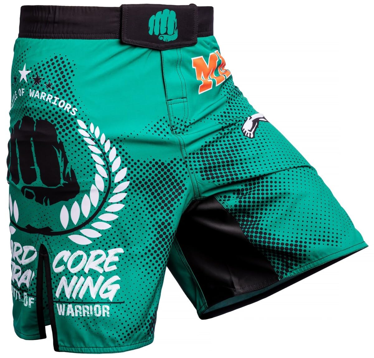 Hardcore Training Fight Shorts Fighters Club Men's Boxing MMA Combat BJJ Grappling Fitness Muay Thai Kickboxing No Gi, Green Black, X-Large
