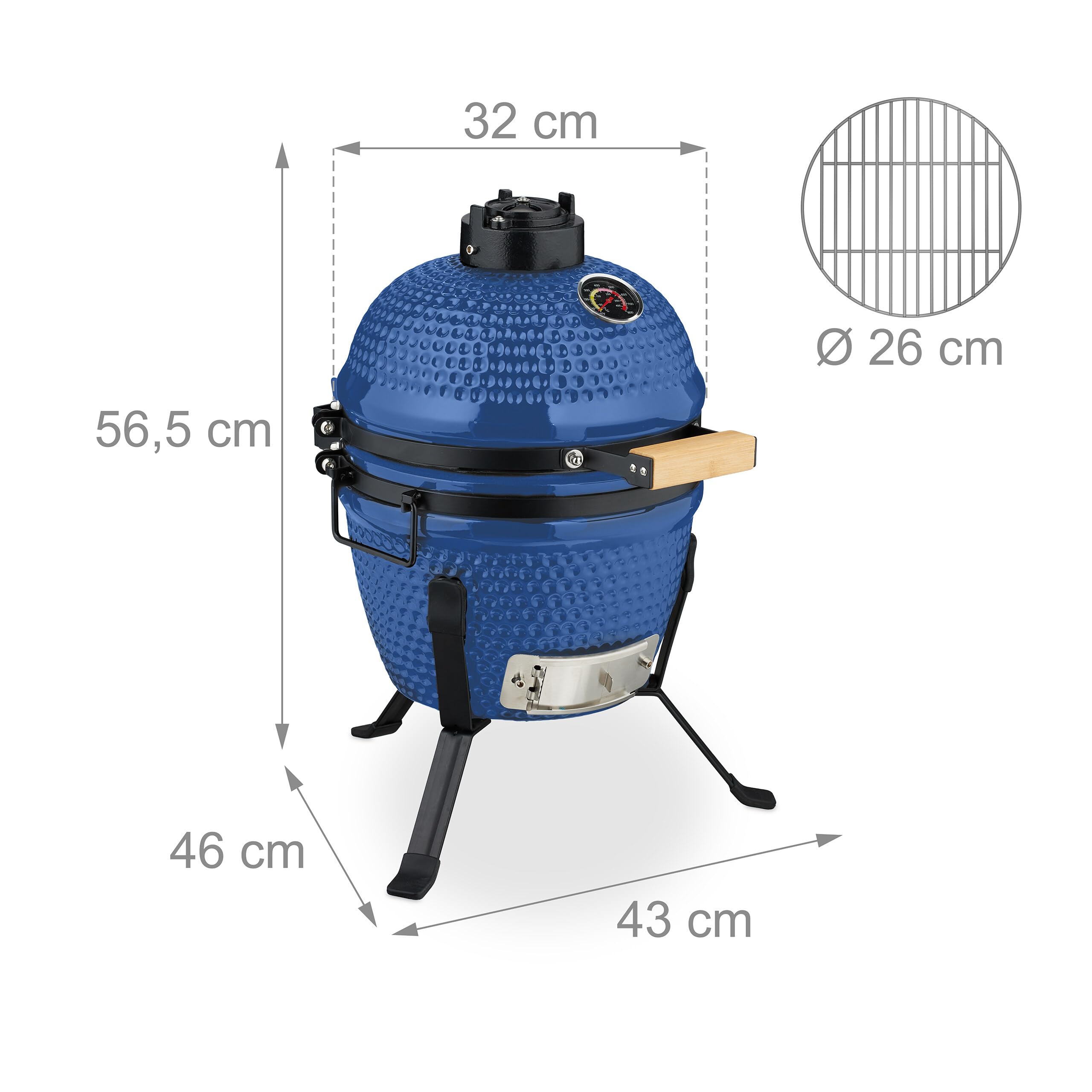 Relaxdays Barbecue a Carbonella Stile Kamado, Griglia Ø 26 cm in Ceramica, BBQ Carbone da Esterno