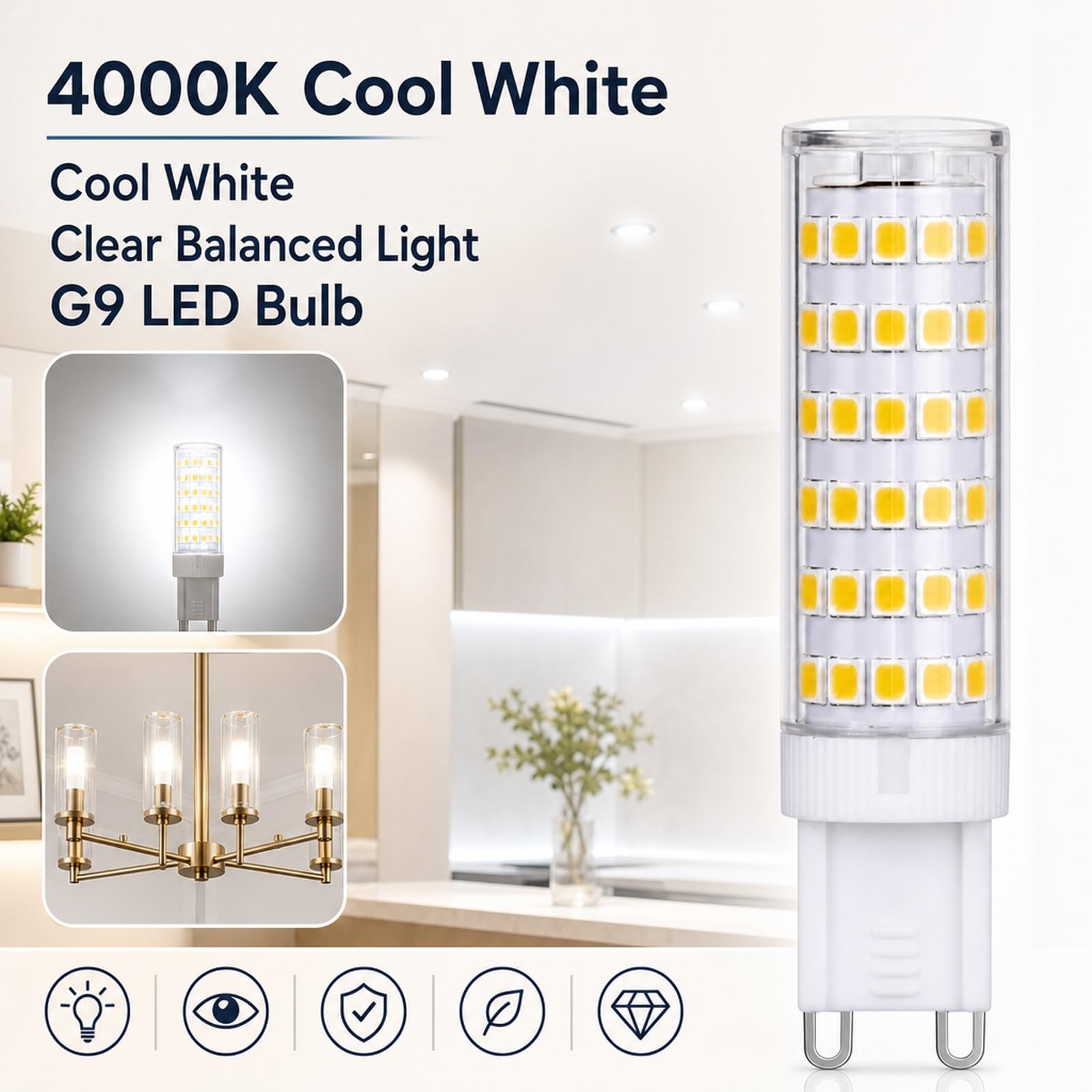 Bombilla LED G9 Luz Neutra 4000K 7W Reemplazo 56W Sin Parpadeo Ahorro Energético Alta Luminosidad CRI>80 para Dormitorio Salón Cocina Tienda Café Bar No Regulable(6 Pack)