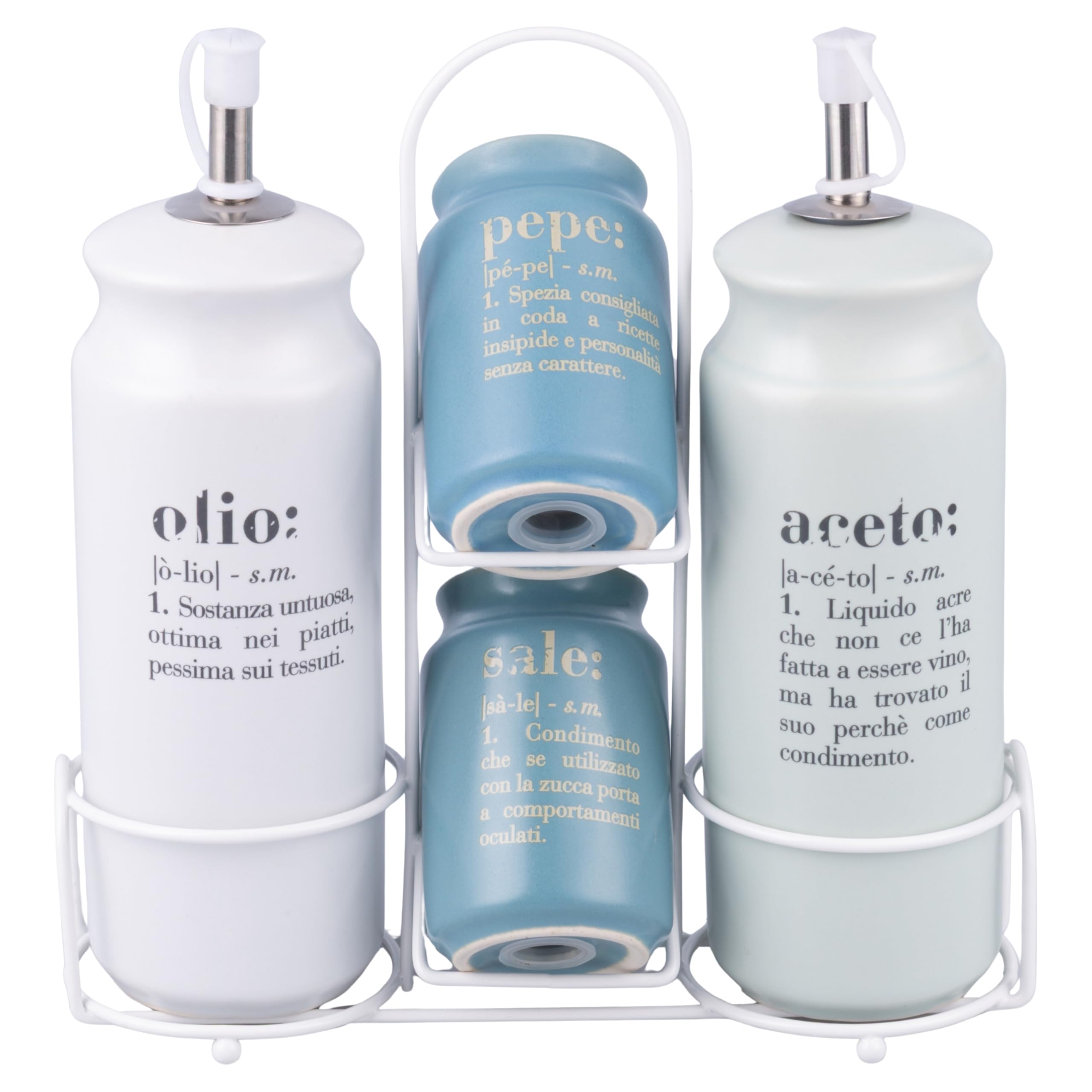 Set Olio, aceto, Sale e Pepe in gres, Stand in Acciaio Inox, Victionary Ocean