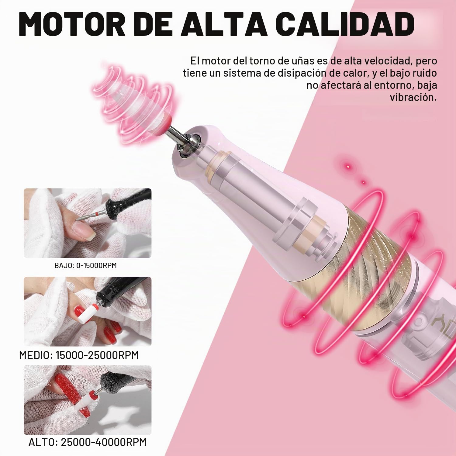 YOKE FELLOW Taladro de uñas profesional de 40000 RPM con 12 brocas para lima de uñas eléctrica, manicura, pedicura, uso doméstico (rosa)