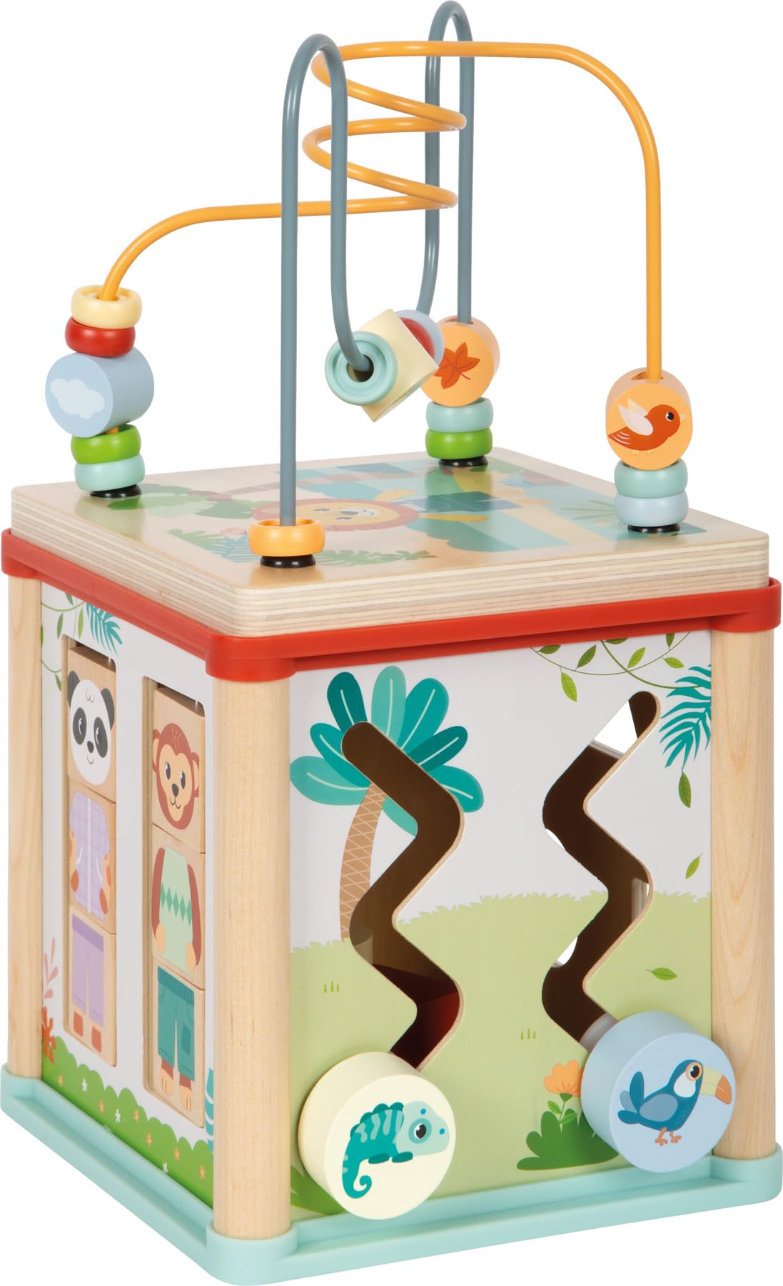 Small Foot Dado motricità Jungle Friends in Legno FSC® 100% Certificato, Dado Activity salvaspazio con 5 superfici di Gioco, Gioco didattico per Bambini da 1 Anno, 12765