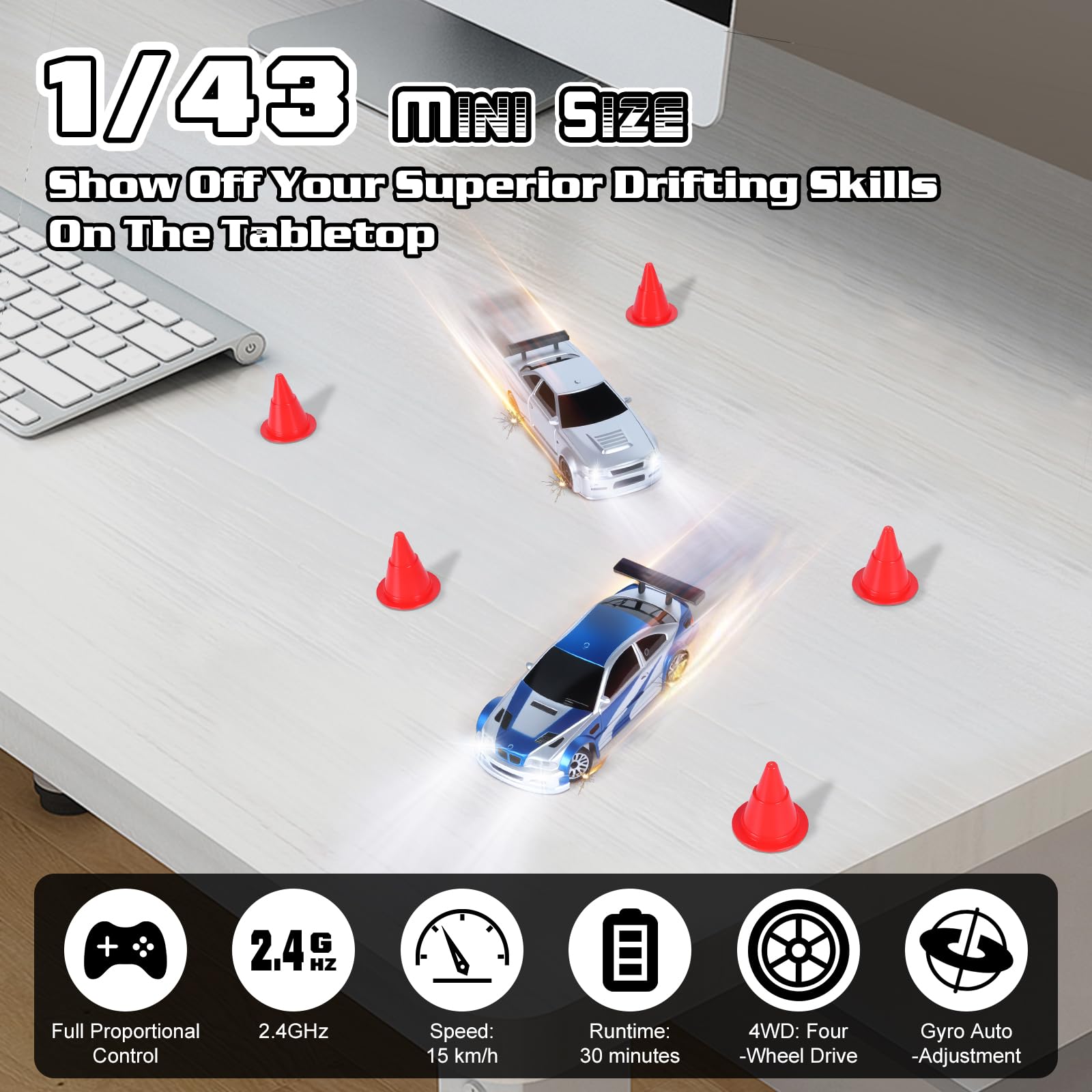 JONRRYIN Samochód zdalnie sterowany Drift 1:43 RC Drift Car (Grey Pro - Gyroscope)