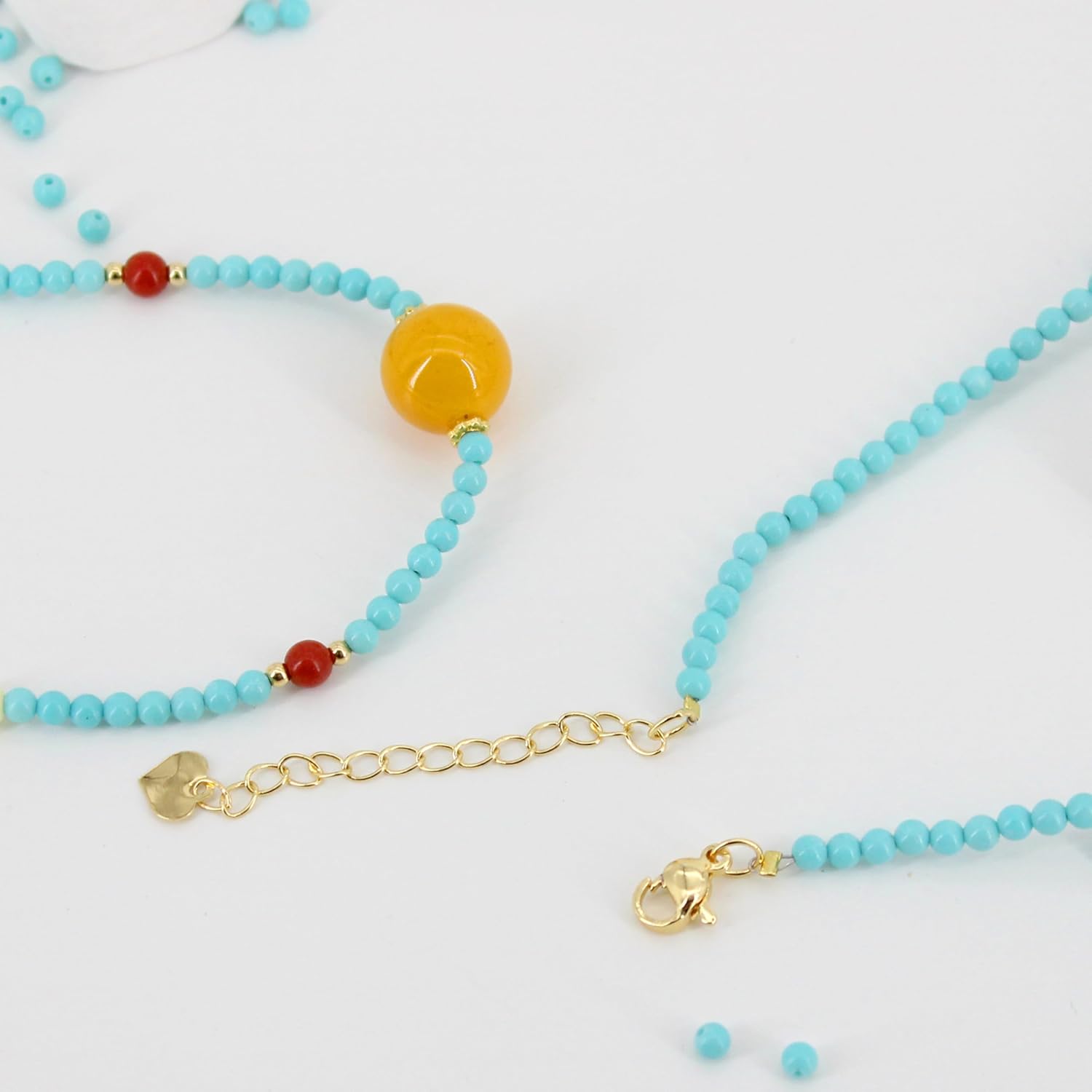 Turquoise Necklace for Women Turquoise Beaded Natural Beeswax Amber Pendant Choker Boho Handmade Beach Summer Everyday Western Jewelry Gifts - Image 5