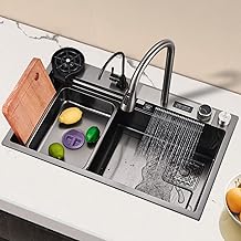 LYMGRZ Fregadero de Cocina Fregadero de Cascada Raindance de Montaje Superior Empotrado Fregadero de Barra de Acero Inoxidable de Calibre 18 Fregadero de estación de Trabajo con Accesorios (Color :