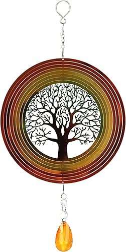 Tree Life - Molinillo de viento 3D de acero inoxidable para decoración de jardín en interiores y exteriores, adornos para manualidades, 8 pulgadas,