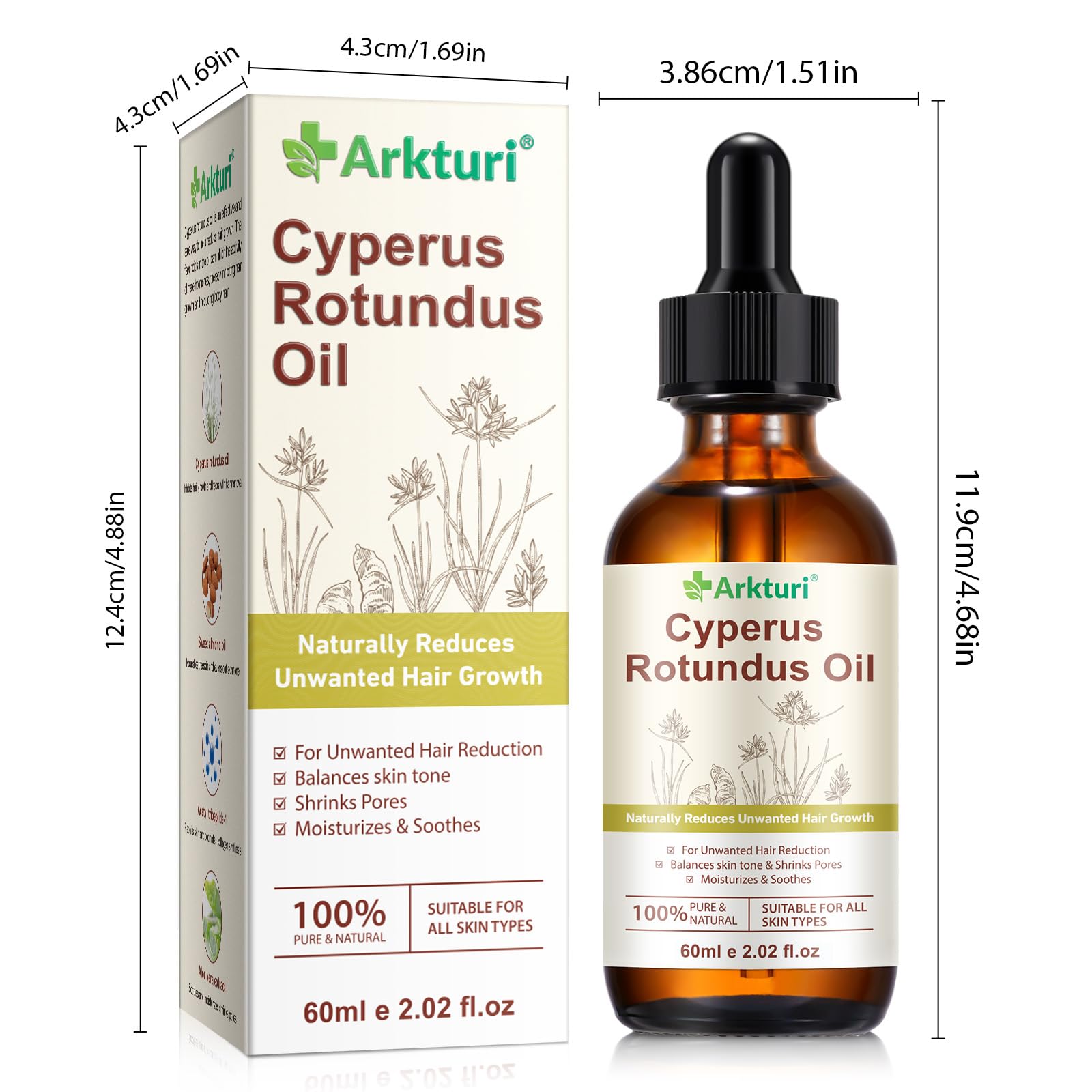 Aceite Cyperus Rotundus Oil, Aceite Depilatorio de Cyperus Rotundus 120ml, Oil Natural para Reducir el Crecimiento del Vello, Eliminación de Vello Corporal, Suaviza la Piel, Inhibidor de Crecimiento