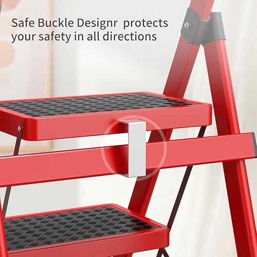 Miniatura 2 de Escalera de 3 escalones, escalera plegable de 3 escalones, escalera plegable de 3 escalones con pedal ancho antideslizante y cómodo agarre de mano,