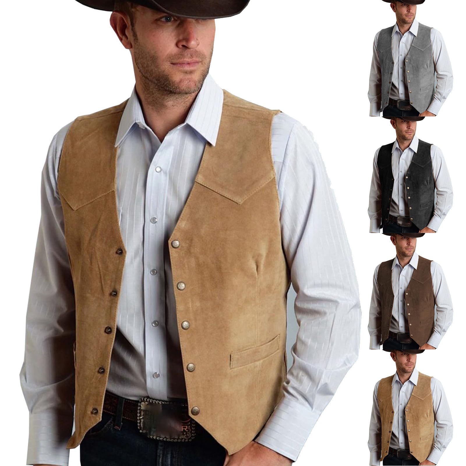 Men's V-Neck Waistcoat Groom's Wedding Vest Traditional Oktoberfest Vest Jacket Beer Festival Halloween Fancy Dress Vintage Men's Suede Western Cowboy Casual Jacket in British Style Brown