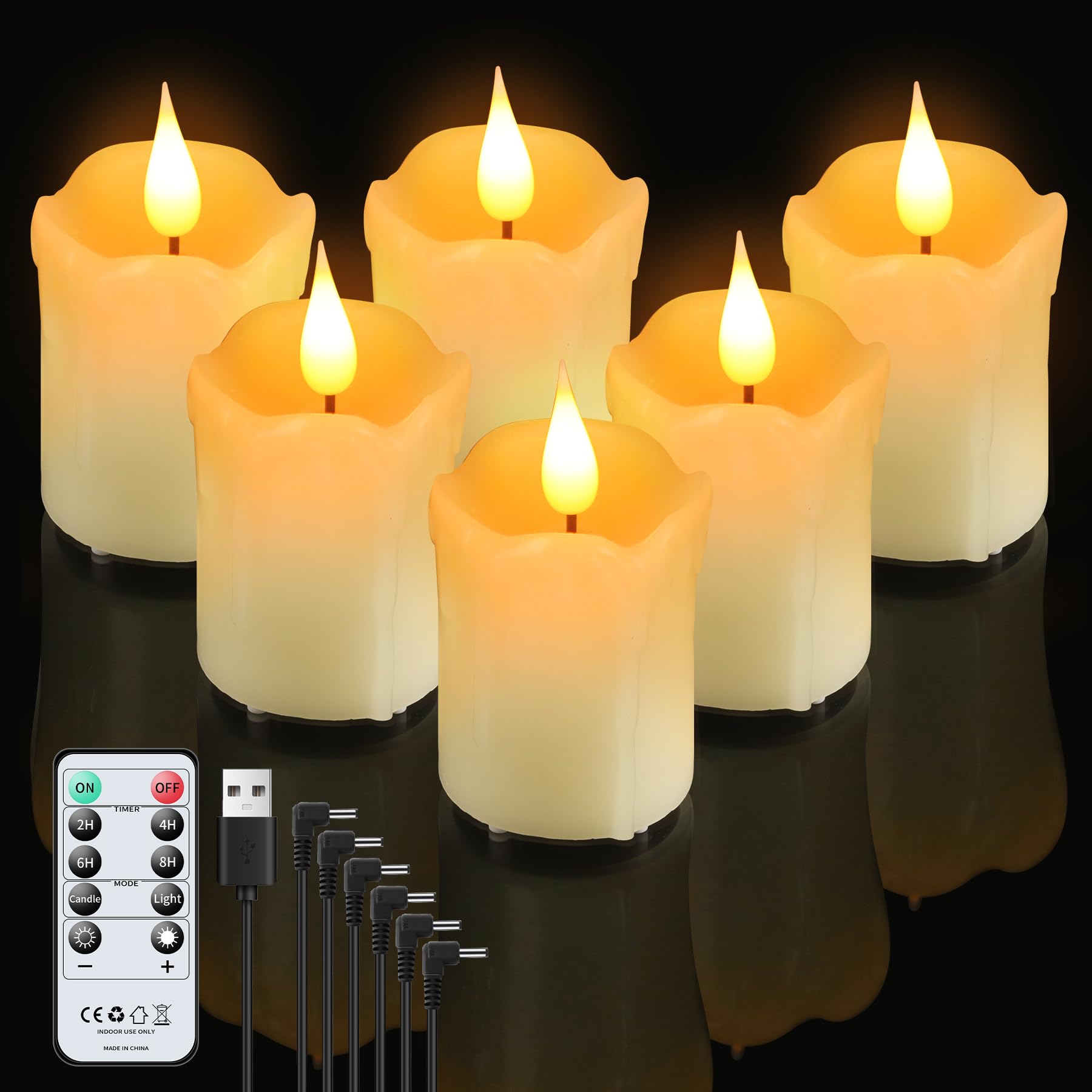 Forever Speed 6 Piezas Velas LED Recargables con Temporizador de Mando a Distancia, Vela Led Sin Llama Regulable con Cable de Carga USB para La Decoración Casera del Partido, Acampar