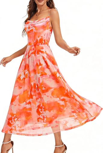 DRESSTELLS Floral Wedding Guest Dress with Adjustable Strap, Stretchy Aline Summer Mesh Dresses, Fully Lined, XS-2XL