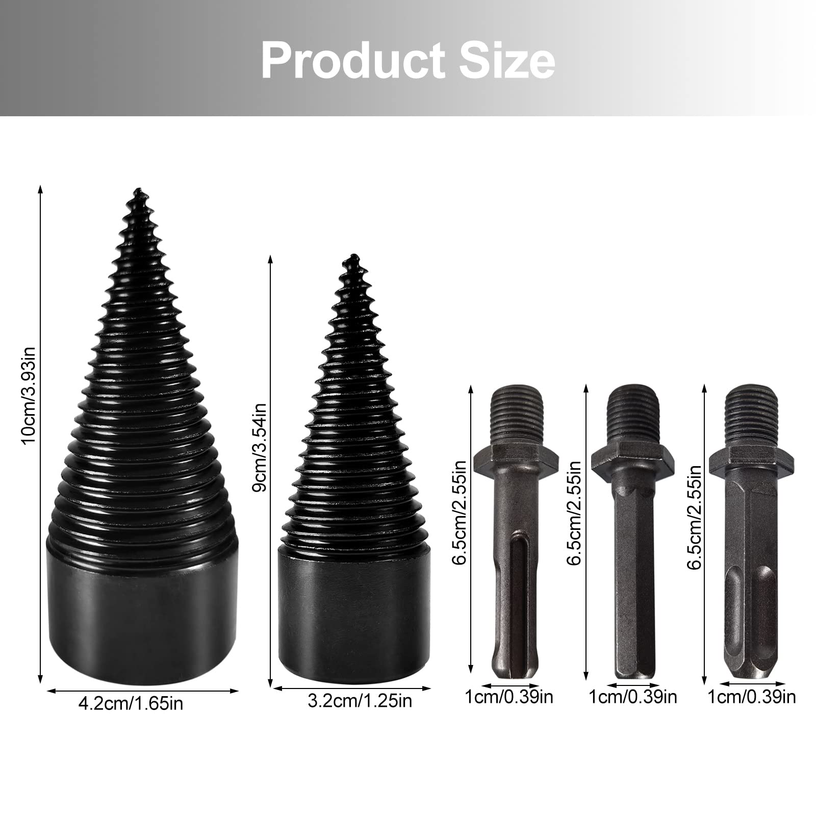 Esparcidor de madera de cono de perforación, 32+42mm, 5 piezas, acero al carbono, para taladro eléctrico, división de leña de calefacción