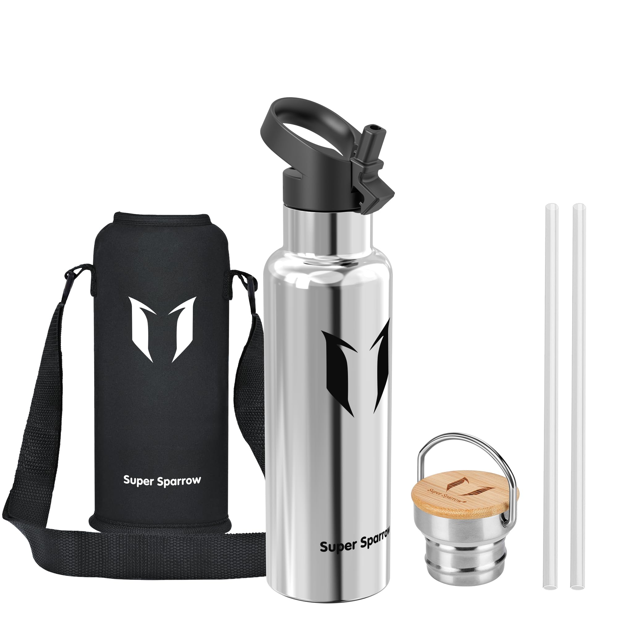 Super Sparrow Borraccia Termica 620ml - Bottiglia Termica Senza Perdite - Senza BPA Borracce Bambini - Per Scuola, Sport, Campeggio, Palestra, Ciclismo - Con 2 Tappi