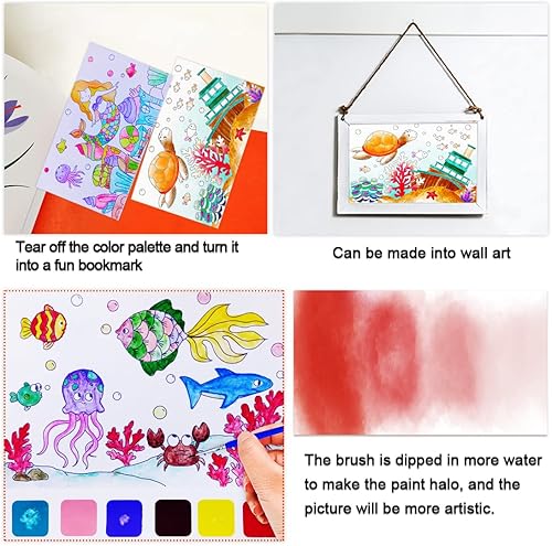 Miniatura 6 de JUNQIU - Libros de acuarela para colorear para niños de 4 a 8 años, libro de pintura de acuarela de bolsillo para niños pequeños, artes y