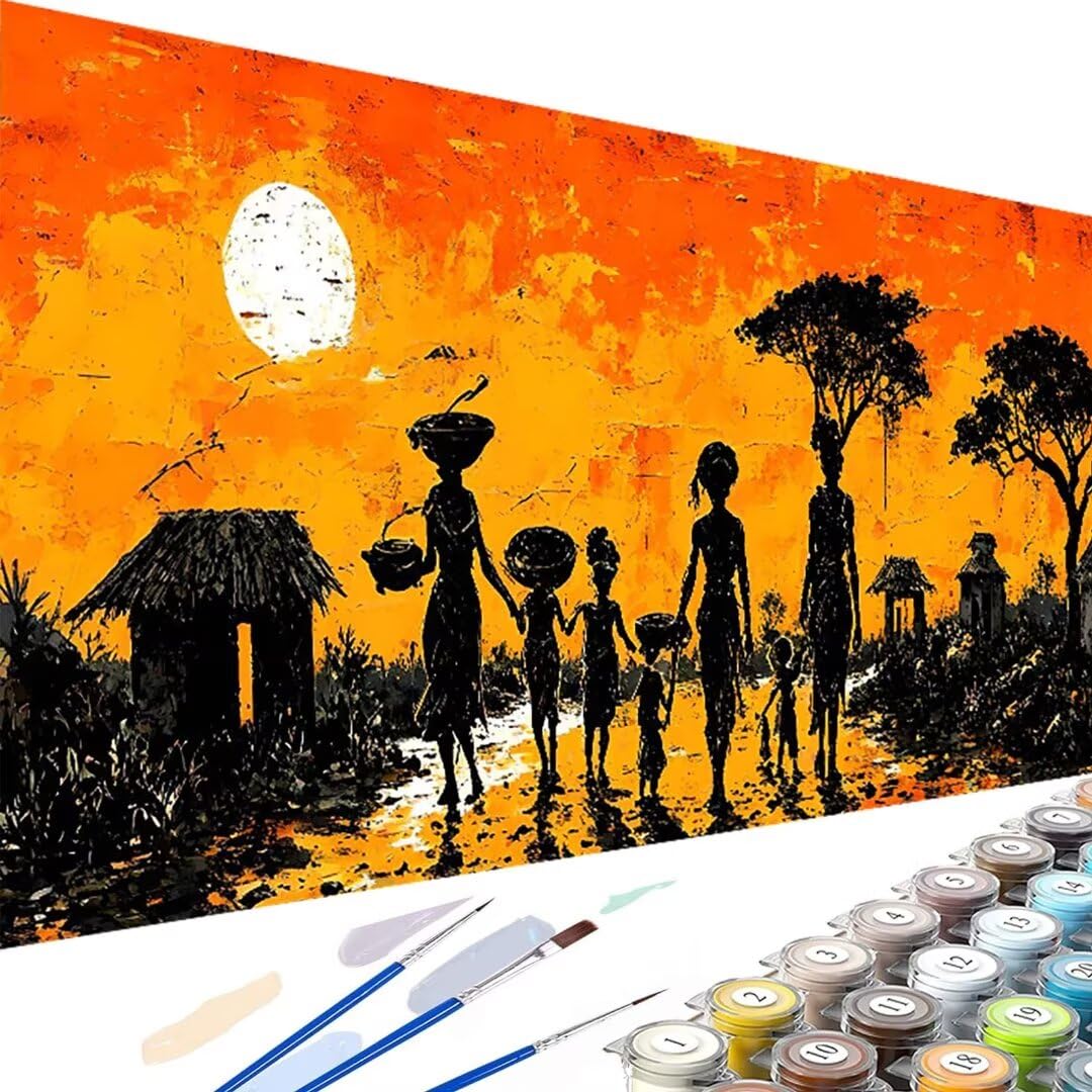 Astratto Dipingi con i Numeri Principianti Adulti, Dipingi con i Numeri Kit Tramonto Pittura a Olio su Tela Fai da Te - Passatempo per Adulti per Decorazione Casa Regalo, Senza Cornice 60x120cm 9-K