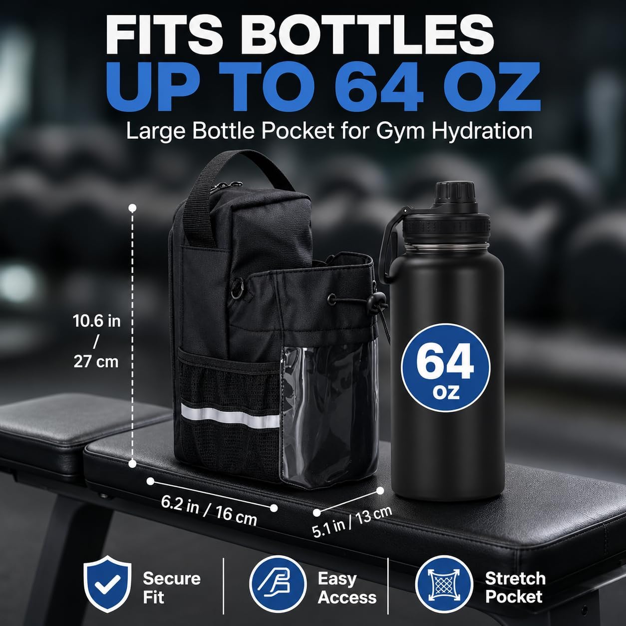 Magnetic Gym Bag for Men and Women, Magnetic Water Bottle Holder with Touchscreen Phone Pocket and Adjustable Strap, Gym Sling Bag for Workout, Travel and Sports