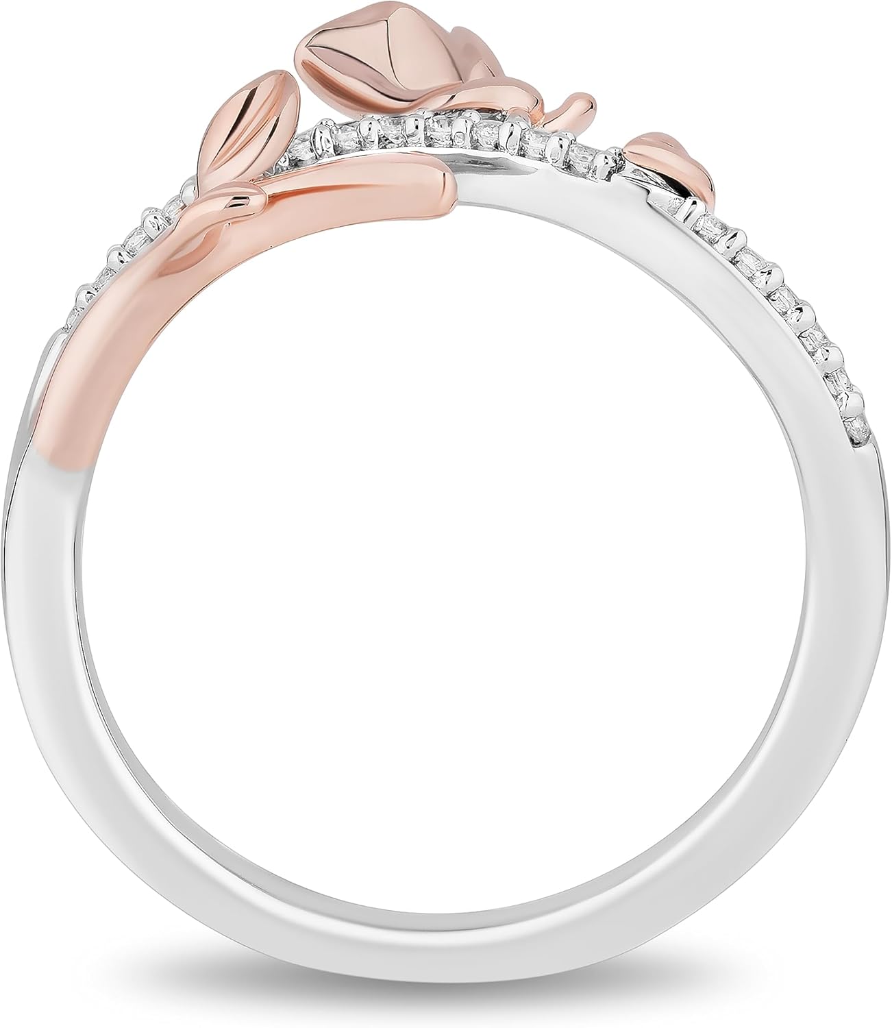 Jewelili Enchanted Disney Fine Jewelry 14K Rose Gold over Sterling Silver with 1/10 CTTW Diamonds Belle Rose Ring