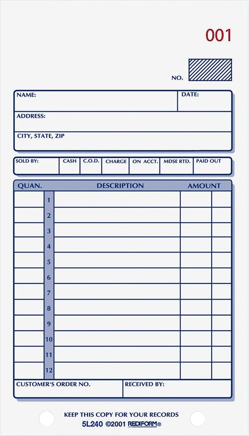 Rediform Sales Order Book, Carbonless, 2 Part, 3.625 x 6.375 Inches, 50