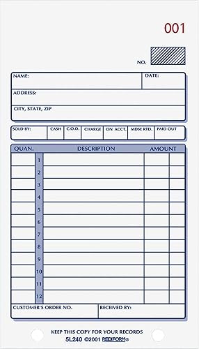 Rediform Libro de pedidos de ventas, sin carbono, 2 partes, 3.625 x 6.375 pulgadas, 50 formularios (5L240)
