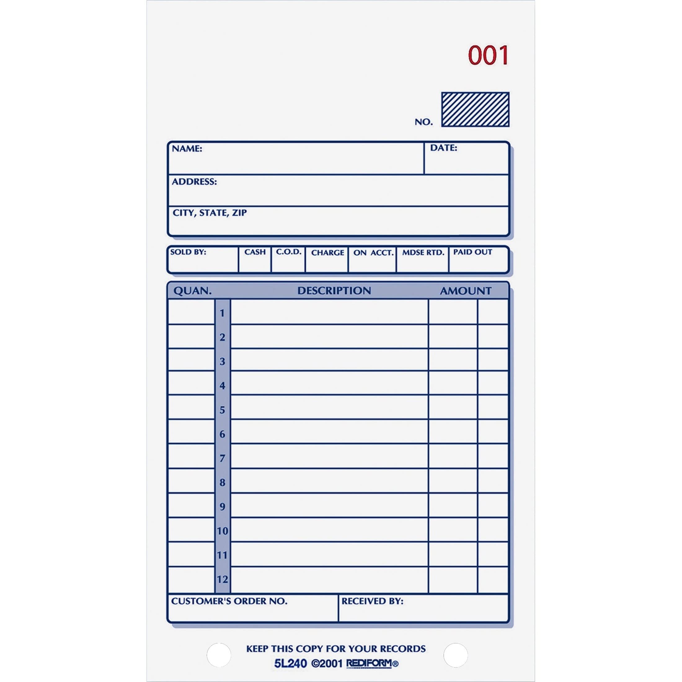 Rediform Sales Order Book, Carbonless, 2 Part, 3.625 x 6.375 Inches, 50 Forms (5L240)
