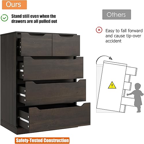 Miniatura 8 de HOSTACK Cómoda moderna de 5 cajones para dormitorio, cómoda con almacenamiento, organizadores de cofre de almacenamiento de madera con asas