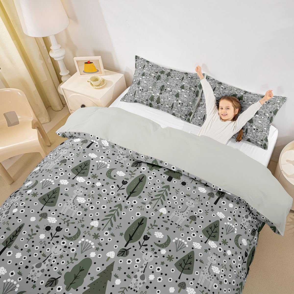 Homewish urocza żyrafa podwójny zestaw pościeli śmieszne zwierzęta leśne poszewka na kołdrę kemping styl kreskówkowy poszewka na kołdrę las motyw zwierzęcy zestawy łóżek