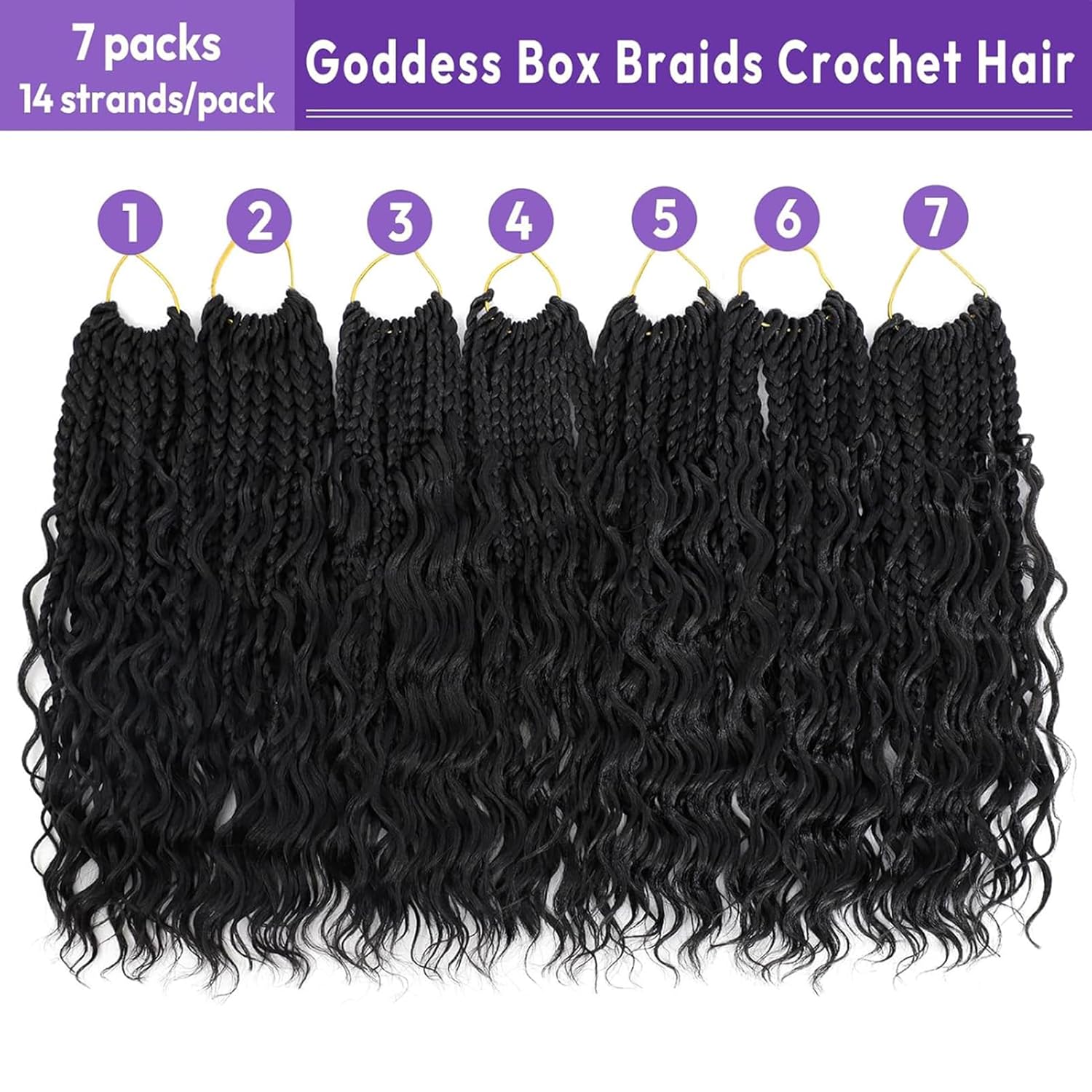 Goddess Box Braids Crochet Hair for Women 12 Inch Pre-looped Boho Crochet Box Braids with Curly Ends 7 Packs Bohemian Synthetic Box Braids Hair Extensions(1b)