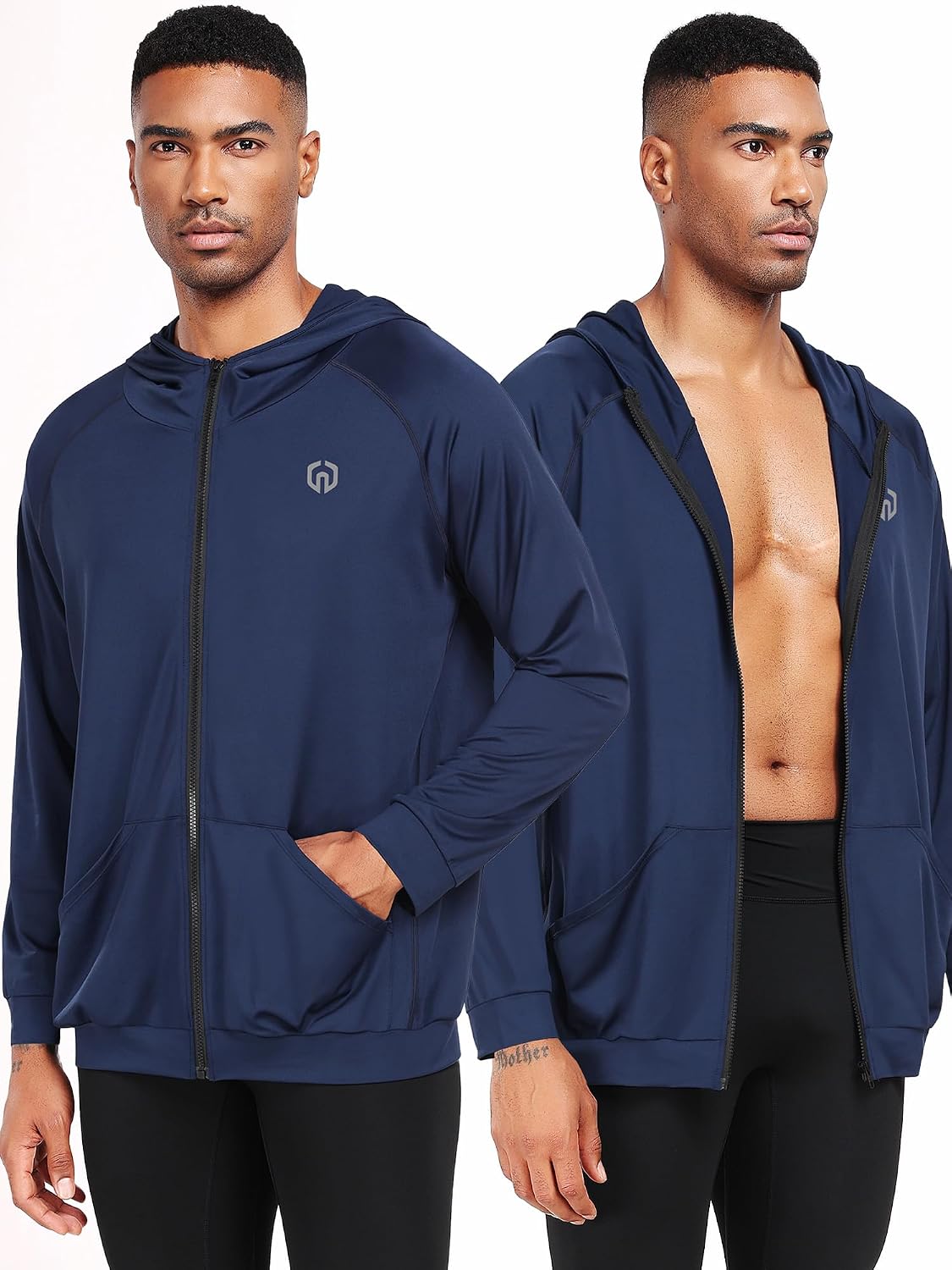 NELEUS Men's Full-Zip Athletic Jacket with Hoodies Workout Long Sleeve Fishing Hiking Performance Shirt