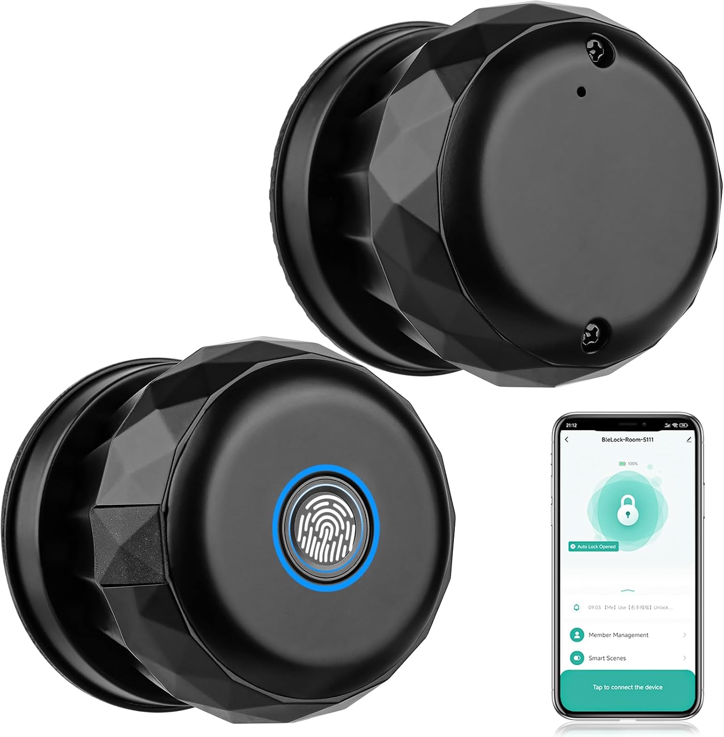 Cerradura de puerta de huellas dactilares, perilla de puerta inteligente, entrada 3 en 1 (huella dactilaraplicaciónllave) para seguridad del hogar,