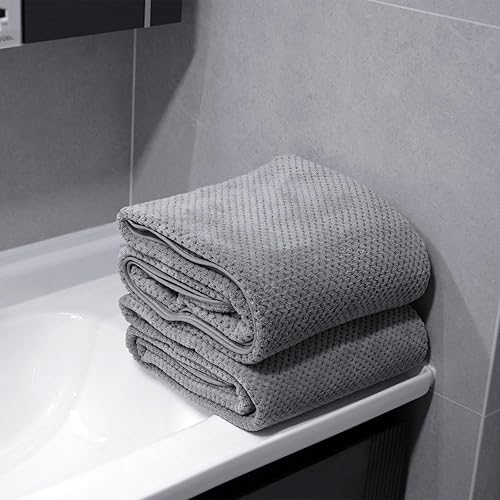 Miniatura 5 de Wuwahold Juego de 2 toallas de baño, tamaño más grande, microfibra súper suave, altamente absorbente, toallas duraderas de secado rápido para baño,