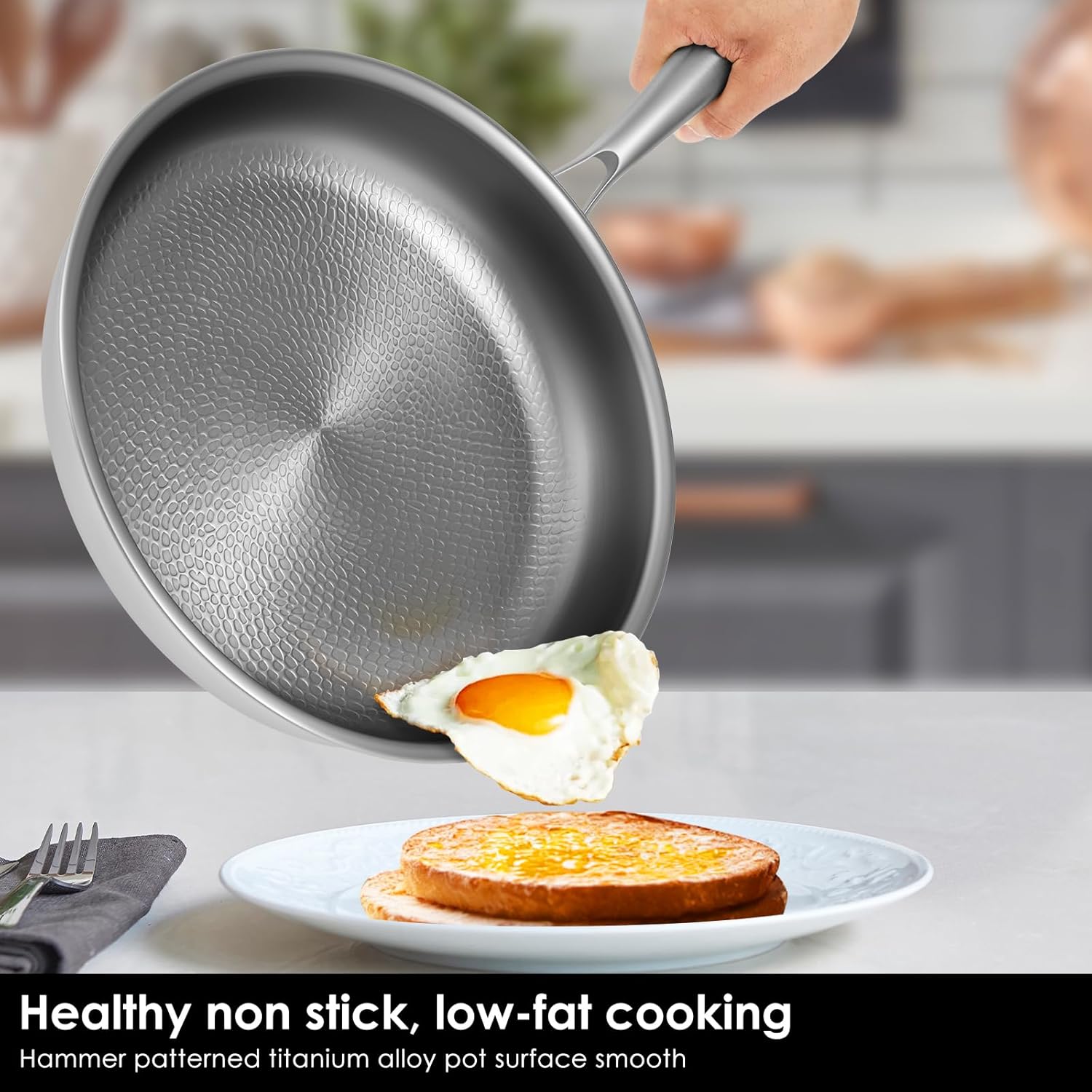 10 Inch Hammered Titanium Pan, Heats Up Quickly Cooks Evenly, Titanium Pro Cookware, Nonstick Pure Hammered Pan with Spatula, Compatible with Various Cooktops (Without Lid)