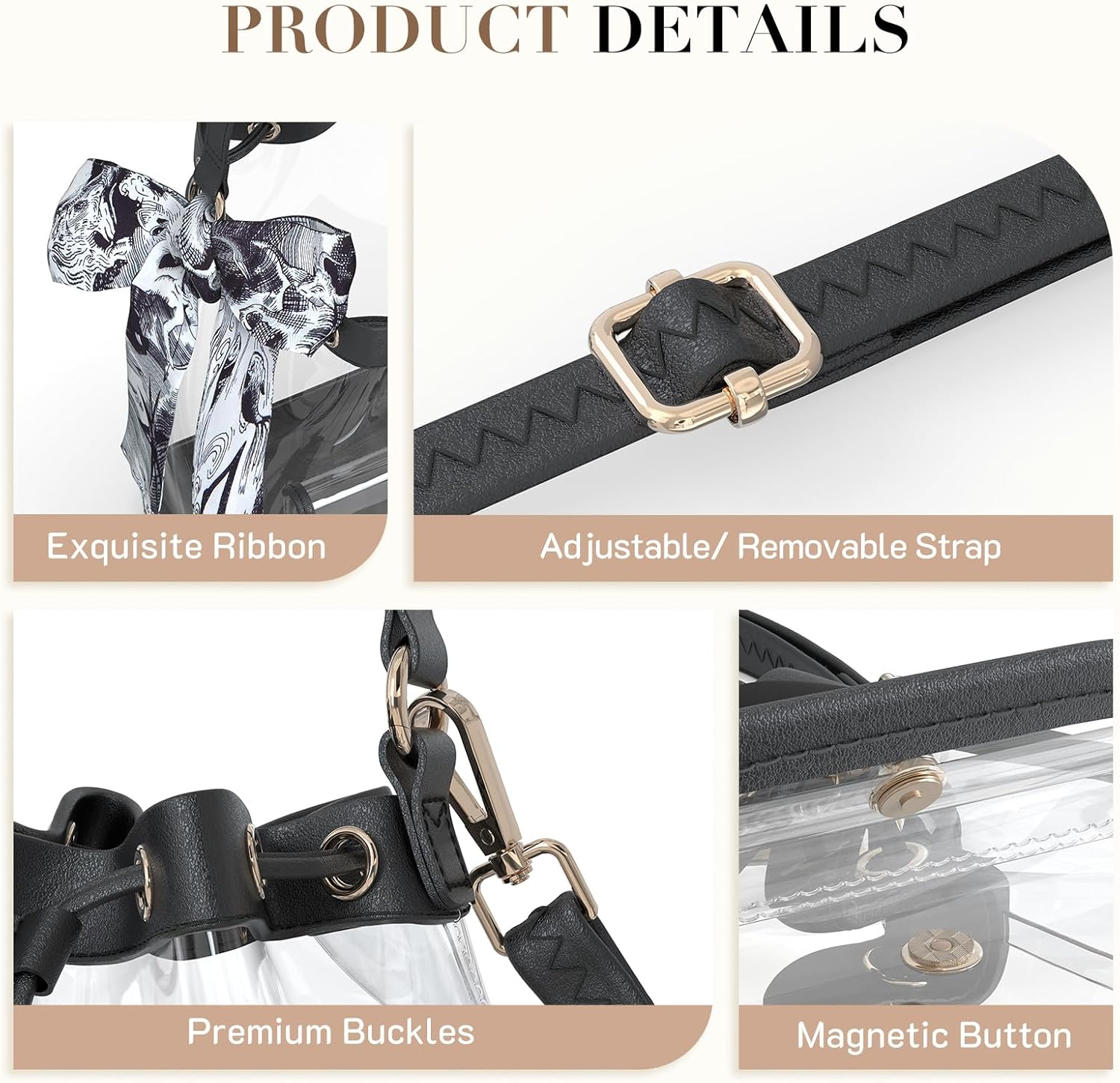 Missnine Clear Bag for Stadium Approved, Clear Crossbody Bucket Bag Transparent PVC Purse for Women, Concert Stadium Events - Image 4