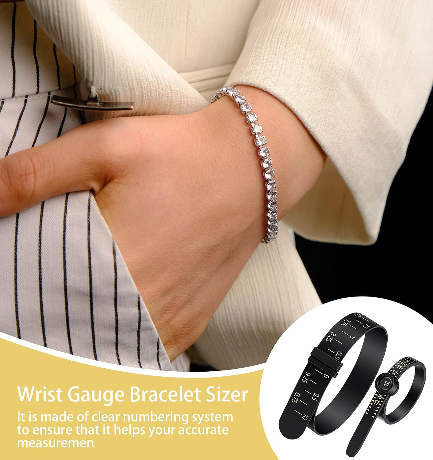 2 Pcs Bracelet Sizer, Ring Measurer and Ring Sizer Adjustable Wrist & Finger Measure Tape with Accurate Sizing for Women & Men (Black)