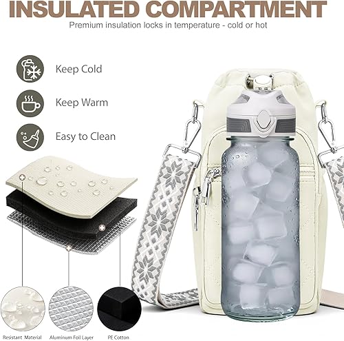 Miniatura 8 de Bolsa para botella de agua con correa, bolsa para botella de agua con bolsillo para teléfono de 40 onzas para caminar y senderismo