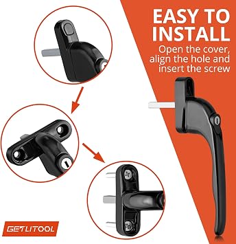GETLITOOL 10PCS Lockable Window Handle, Universal Window Handle with 43mm Spindle, Inline Espag UPVC Window Locking with Key for UPVC Window, Double Glazing and Childproof Windows