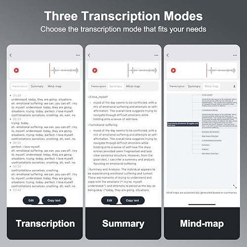 Miniatura 3 de Grabadora de voz AI, grabadora de voz de notas de 64 GB con transcripción, mapeo mental y resumen de IA, grabadora de voz digital con aplicación,