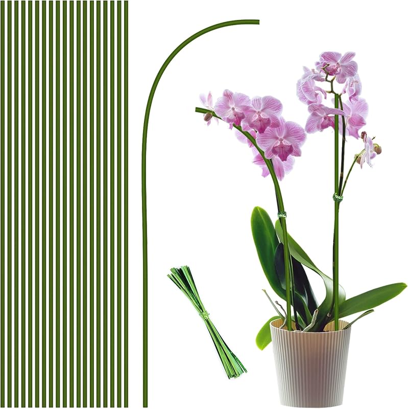 20 estacas para plantas, estacas de soporte para orquídeas de 16 pulgadas para plantas de interior | Estacas de orquídeas individuales flexibles verdes, estacas de soporte para plantas, plantas al aire libre, plantas en macetas, flores, orquídea, peonía, rosa