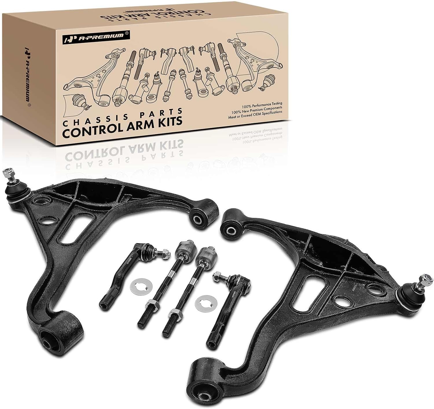 A-Premium Set of 6, Front Lower Control Arm, Inner Outer Tie Rod End, Compatible with Suzuki Grand Vitara 1999-2005, XL-7 2002-2006