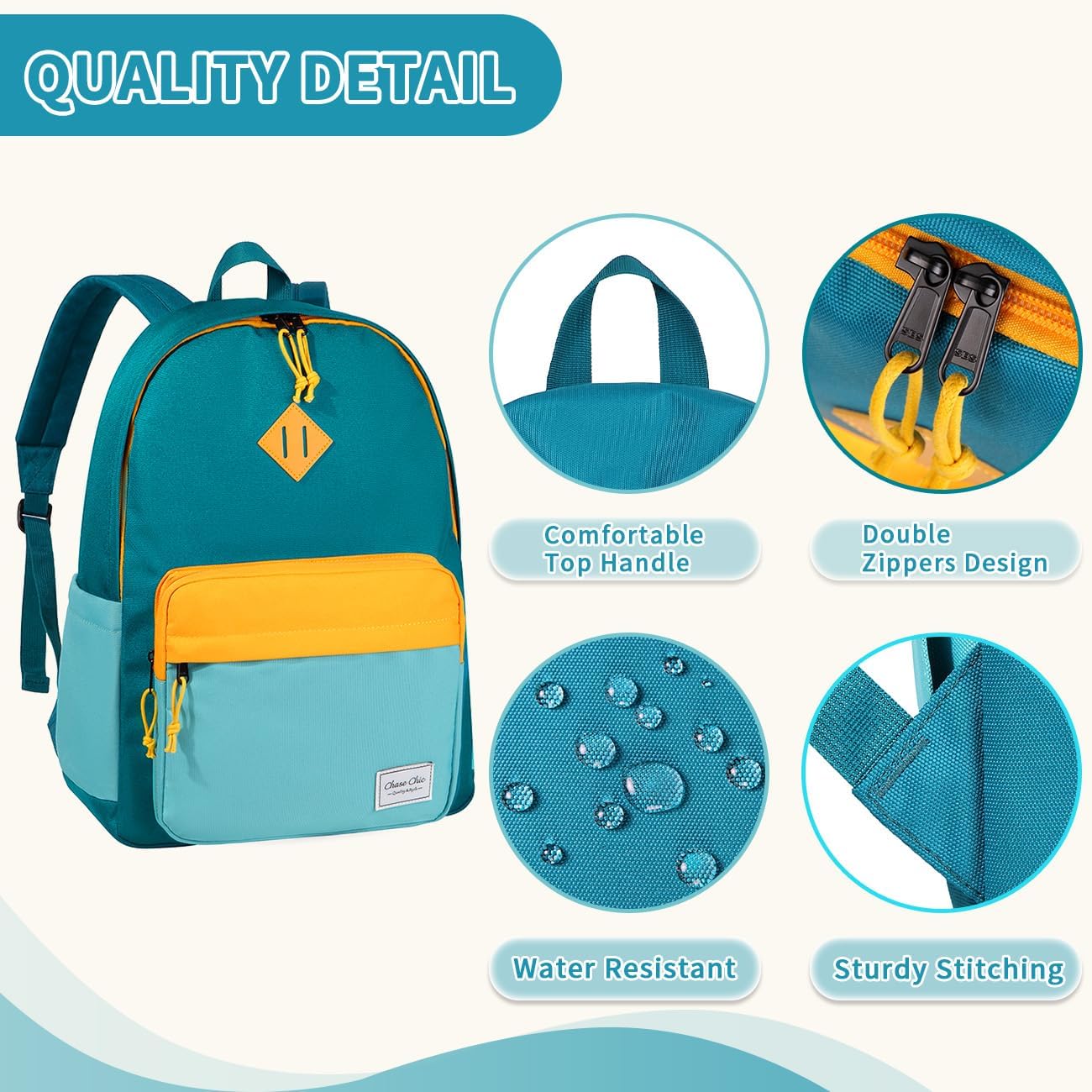 Chase Chic Kids Backpack for Boys - 17 inch School Backpacks for Toddler Girls Fits 6 to 12 Years Old - Lightweight Water Resistant Preschool Bookbag for Travel Daycare (Green Blue) - Image 6