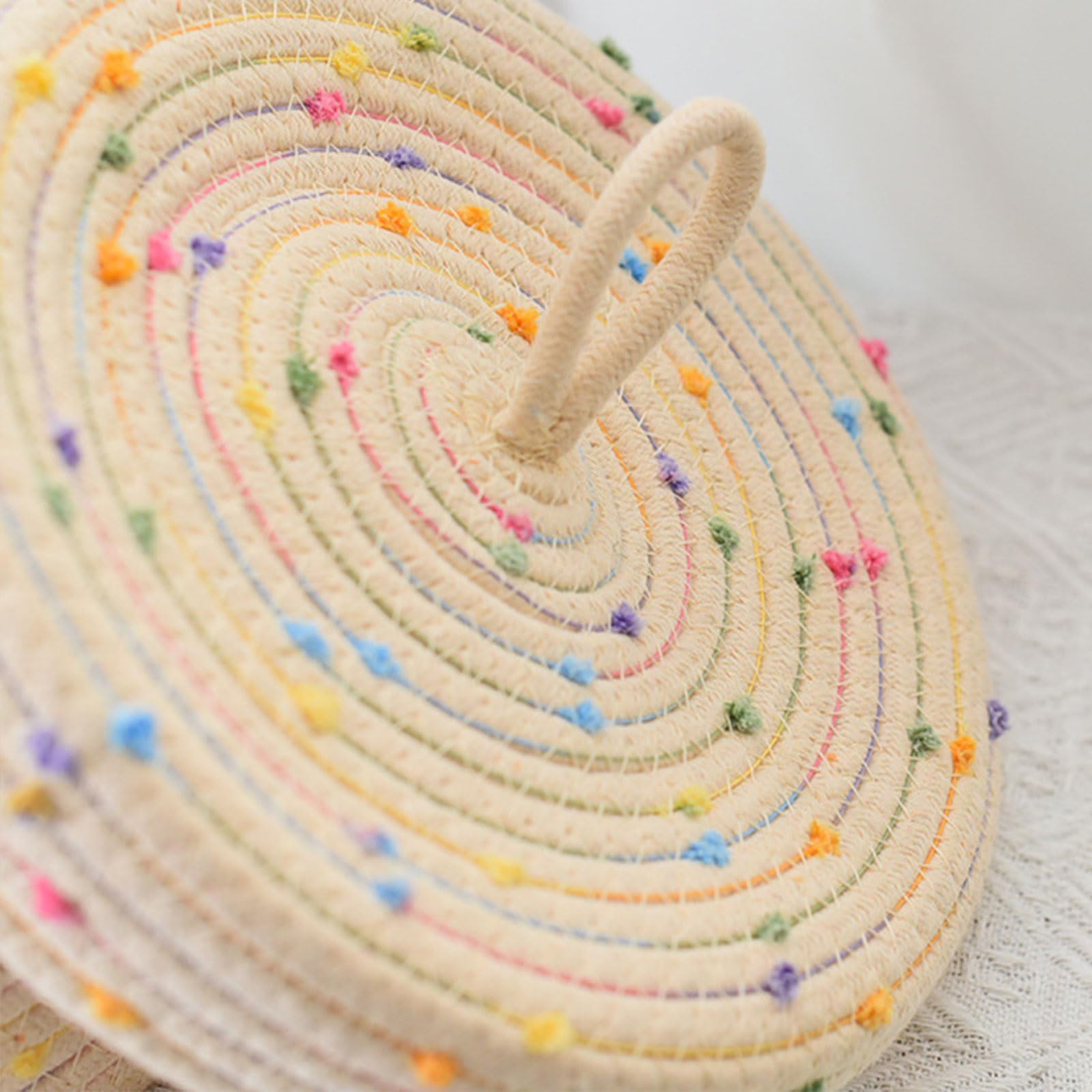 Paquete de 2 cestas de almacenamiento de cuerda de algodón resistentes con tapa para organizar llaves de cuerda y juguetes en elegantes diseños de color para sala de estar