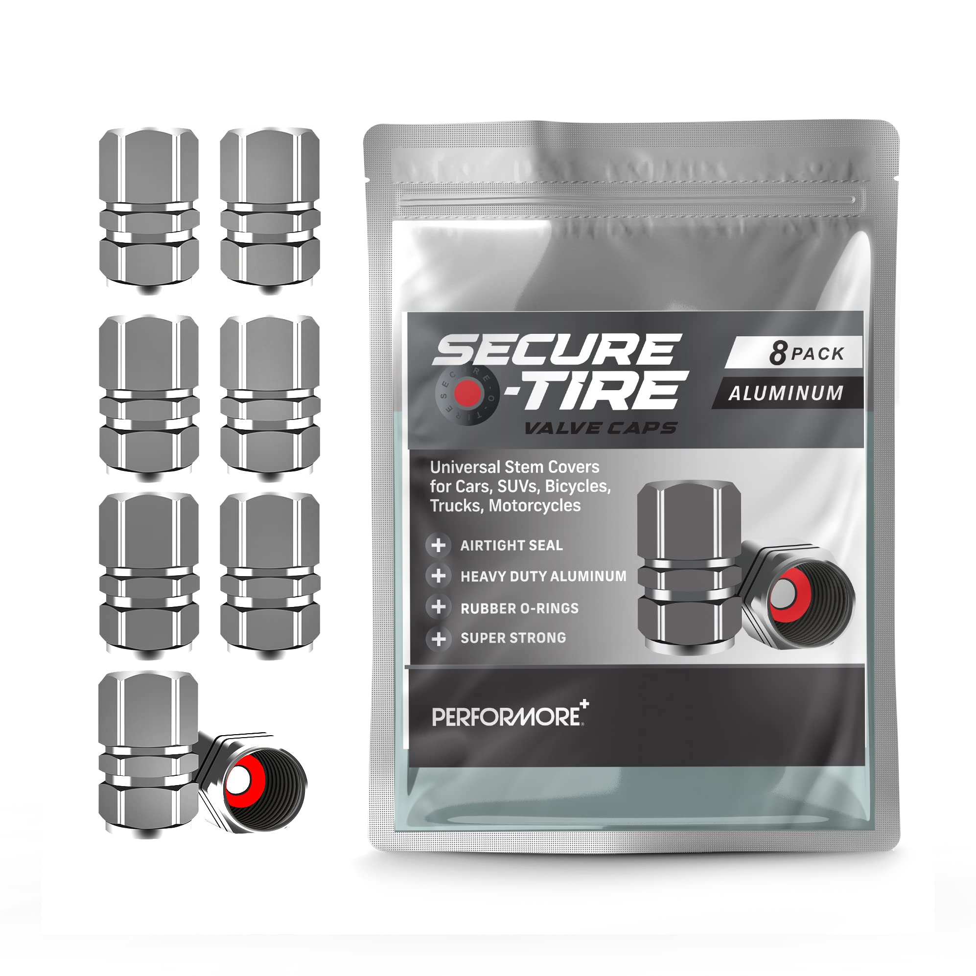 Brass (8 Pack) Tire Valve Caps Silver, Premium Metal Rubber Seal Tire Valve Stem Caps, Dust - View #8