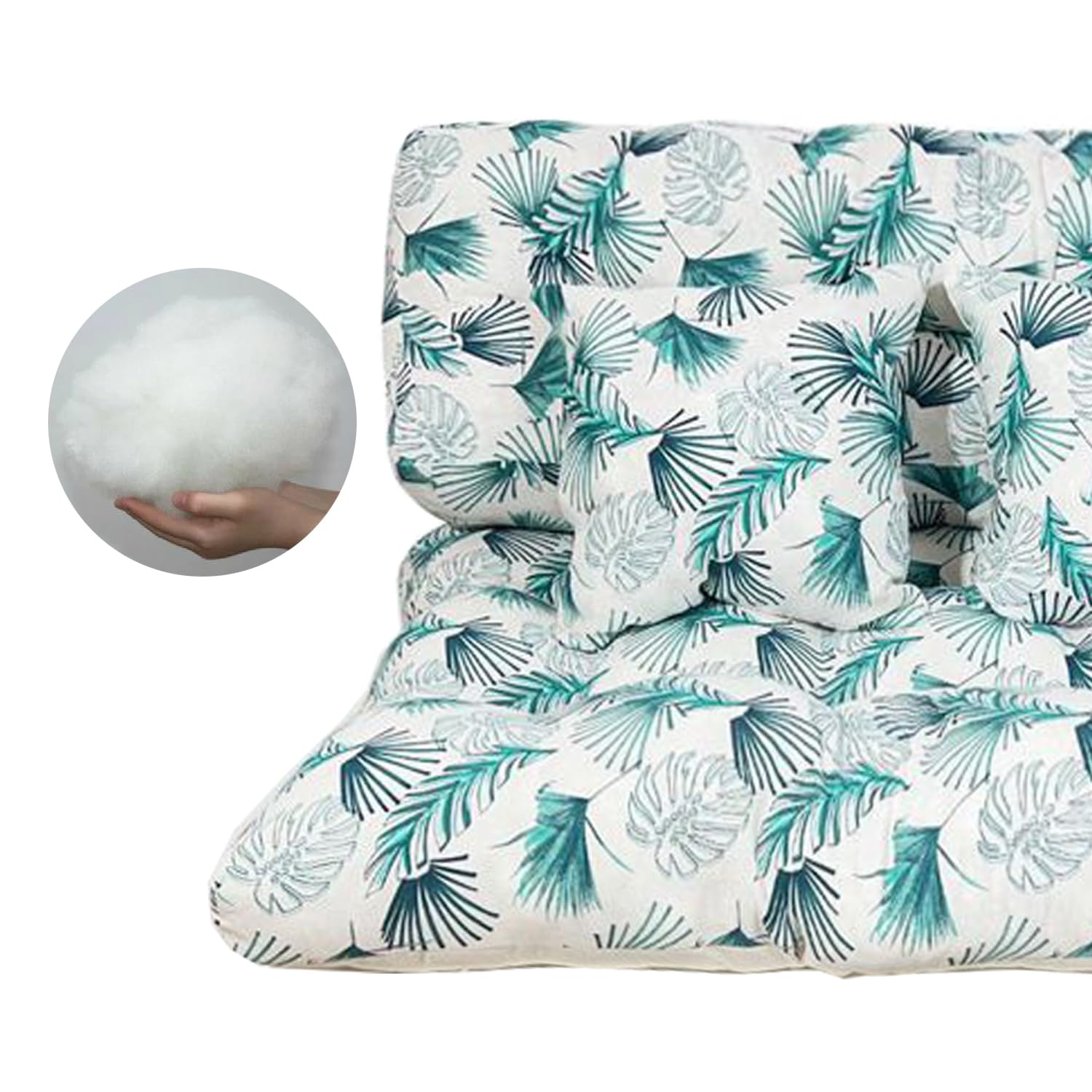 GREATOYAR Cojines Sofá Palets, Cojin Palet Fibra, Cojines Acolchados Palets, Cojín de Respaldo y Asiento, Conjunto 4 Piezas, para Jardín, Terraza, Balcón, Interior y Exterior, Hoja Azul Fina